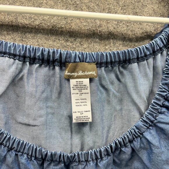 Tommy Bahama Dress Women Small Blue Chambray Tencel Ruffle Off Shoulder Casual - Picture 8 of 12